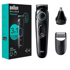 imageBraun AllInOne Style Kit Series 3 3430 3in1 Trimmer for Men with Beard Trimmer Ear ampamp Nose Trimmer Hair Clippers UltraSharp Blade 20 Length Settings WashableBlack