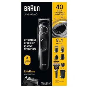 imageBraun AllInOne Style Kit Series 3 3430 3in1 Trimmer for Men with Beard Trimmer Ear ampamp Nose Trimmer Hair Clippers UltraSharp Blade 20 Length Settings WashableSilver