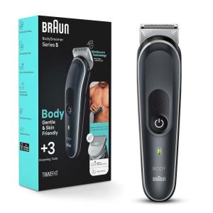 imageBraun Body Groomer 5 for Men BG5340 Manscaping Tool SkinShield Technology Sensitive Comb Lifetime Sharp Metal Blade Body Groomer for Men GrayWhite