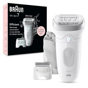 imageBraun Epilator Silkpil 7 Hair Removal Device Women Shaver ampamp Trimmer Wet and Dry Wide Head Includes Shaver Head and Trimmer Comb SE7041 Silver