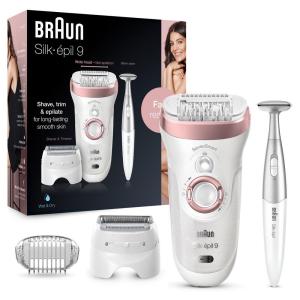 imageBraun Silkpil 9 9890 SensoSmart Epilator Waterproof Wet ampamp Dry Epilator Cordless with Shaver Head and Bikini Styler Epilate Shave or Trim LongLasting ResultsSES9890