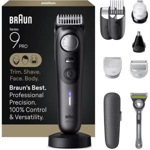 imageBraun AllinOne Series 9 PRO Beard and Body Trimmer AIO 9550 for Men with Gillette Labs Razor Cordless Grooming System with Precision Length Control Rechargeable Electric Facial Hair ToolAIO9555