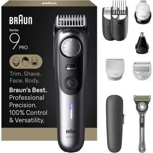 imageBraun AllinOne Series 9 PRO Beard and Body Trimmer AIO 9550 for Men with Gillette Labs Razor Cordless Grooming System with Precision Length Control Rechargeable Electric Facial Hair ToolAIO9550